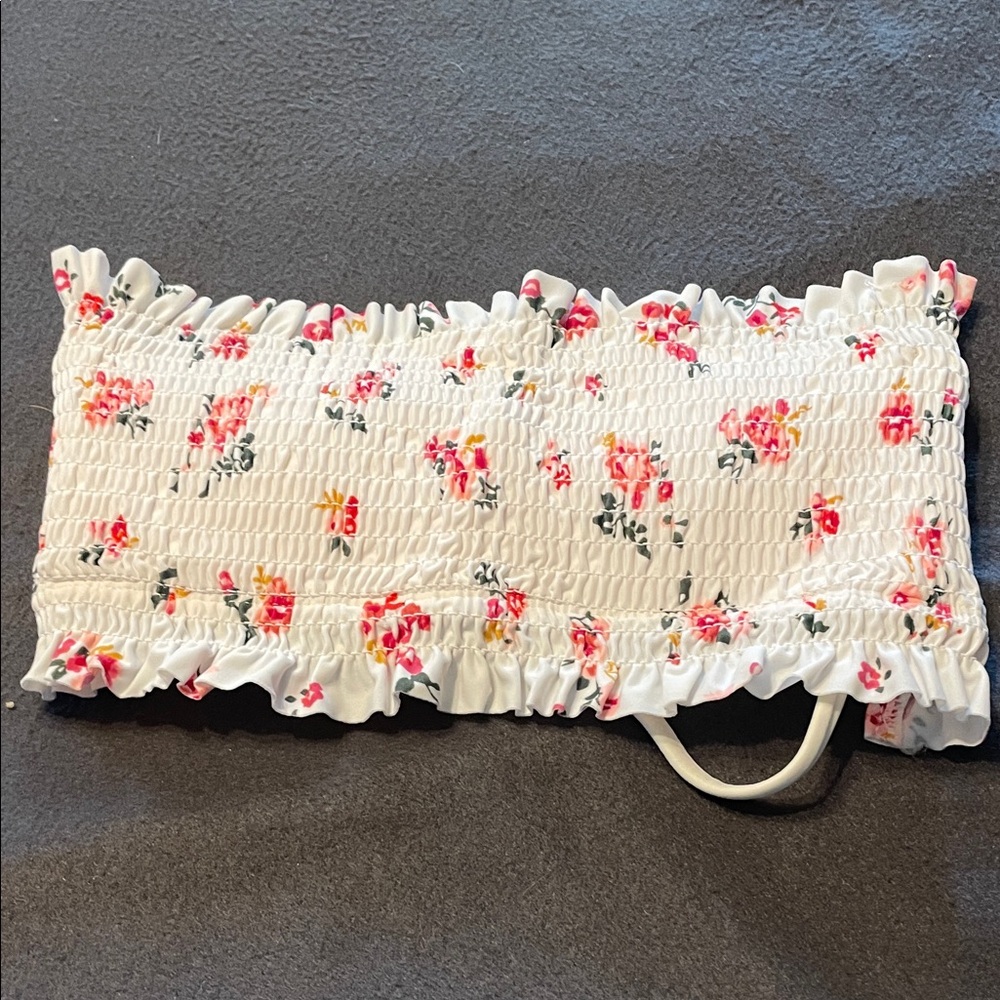 Floral Ruffled White and Pink Women's bikini top